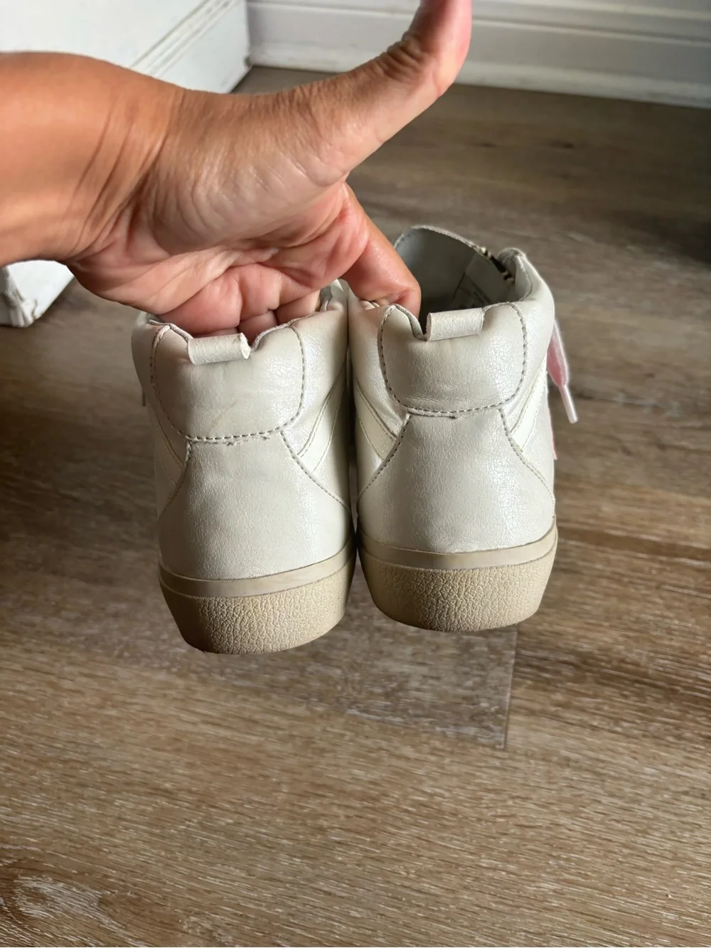 Kids Cream High-Top Sneakers with Pink Star Accent